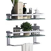 VOLPONE Glass Bathroom Shelf 15.7in Bathroom Shelf Wall Mounted Floating Glass Shelves with Towel Holder Glass Shelf for Bath