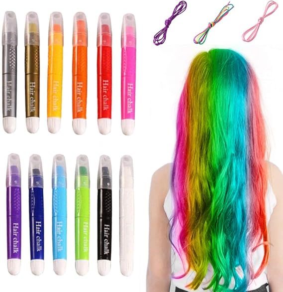 Hair Chalks for Kids Girls, AIDUE 12 Color Temporary Hair Chalk Pens