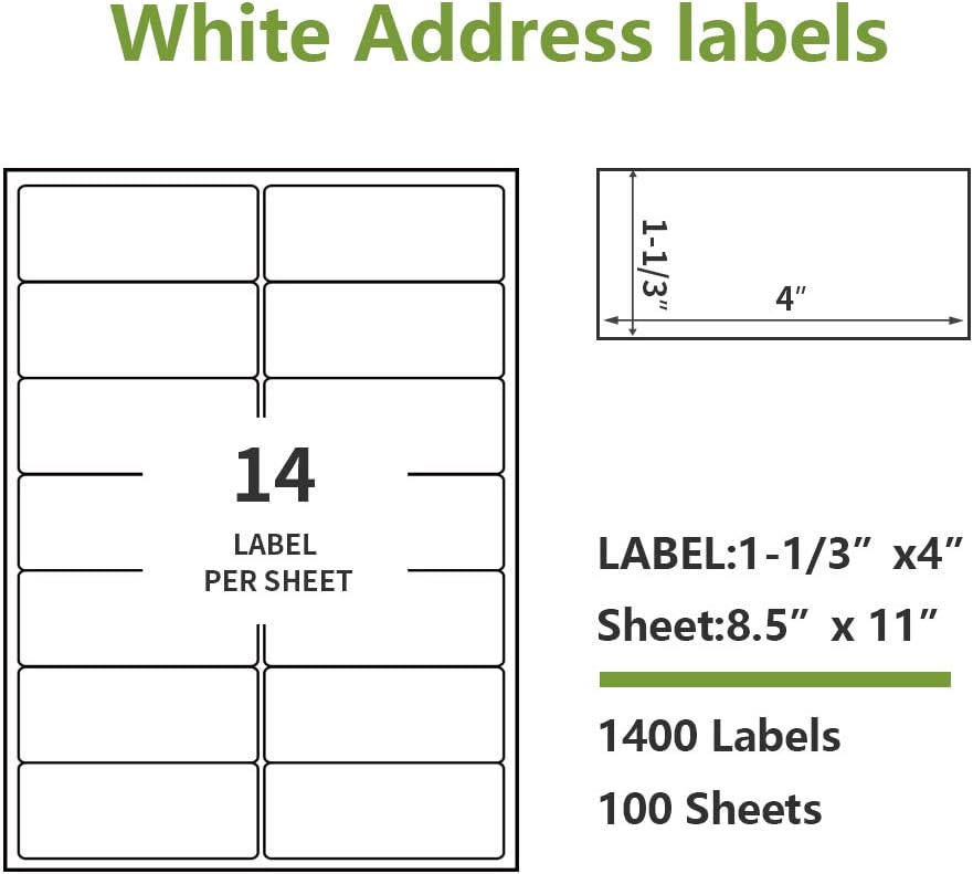 Anylabel 14 UP 1-1/3" x 4" Shipping Address Labels for Laser & Inkjet Printer Easy Peel Adhesive (100 Sheets, 1400 Labels) : Office Products