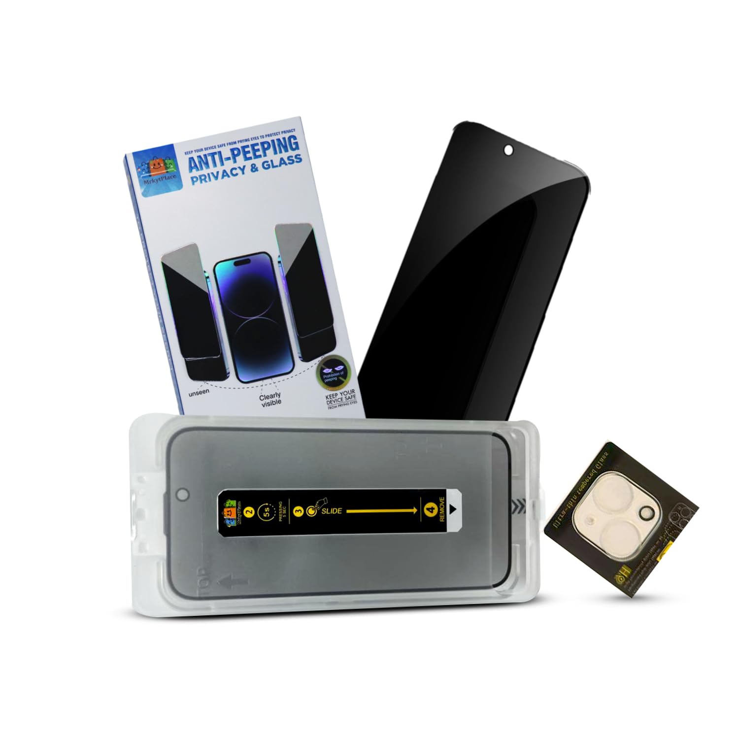 Photo 1 of MrkytPlace Privacy Screen Protector for iPhone 15 ProMax [6.7 inch]+Camera Lens Protector,Sensor Protection,Dynamic Island Compatible, With Auto-Alignment Frame Easy Installation Bubble Free,[9H