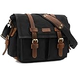 Kattee Leather Canvas Camera Bag Vintage DSLR SLR Messenger Shoulder Bag