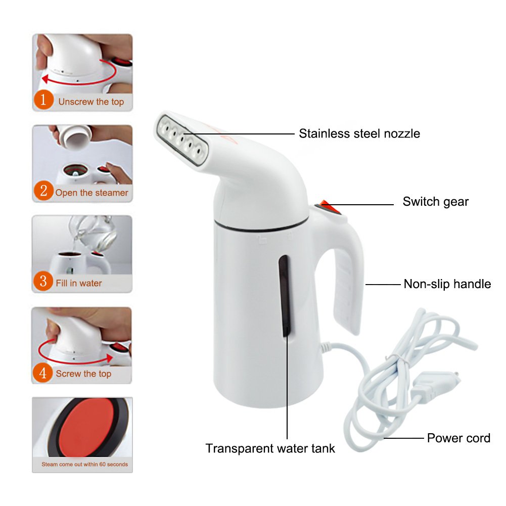 Garment Steamer Travel Fabric Steamer with 150ml Water Tank 45 Seconds Heat-Up Auto Shut-Off Safety Protection Perfect for Home & Hotel