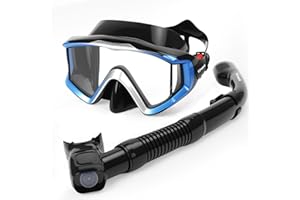 Yimserk Snorkeling Gear for Adults, Anti-Fog 180°Panoramic Snorkel Mask Set with Dry Top Snorkel Tube, Soft Silicone Scuba Gear, Adult Snorkel Set with Mesh Bag for Swimming Diving Travel