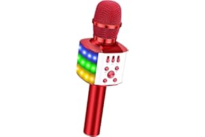 BONAOK Wireless Bluetooth Karaoke Microphone with controllable LED Lights, 4 in 1 Portable Karaoke Machine Mic Speaker for All Smartphones, Birthday Holiday Party Gifts for Kids & Adults(Q36 Red)