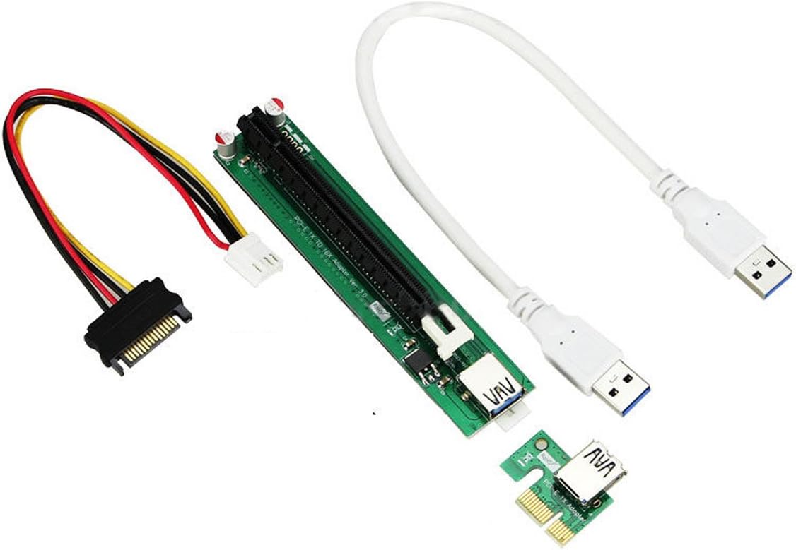 PCI-E Powered 16X to 1X Adapter Riser USB 3.0 Cable 100cm(3 feet)/Molex 4Pin To Sata 15Pin Power Connector