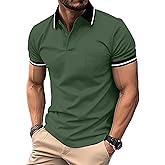 ZITY Mens Polo Shirts Casual Short Sleeve Athletic T-Shirts Classic Contrast Collar Shirt with Pocket