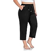 FOREYOND Plus Size Capri Pants for Women Loose Fit Yoga Pants Wide Leg Drawstring Sweat Pants Active Casual with Pockets