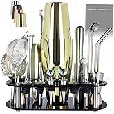22-Piece Cocktail Shaker Set, 25/20oz Bartender Kit, Bartending Stainless Steel Bar Tools Sets for Drink Mixing, Boston Cocktail Shakers with Stand Recipes Booklet (Rose Copper-25-20oz)