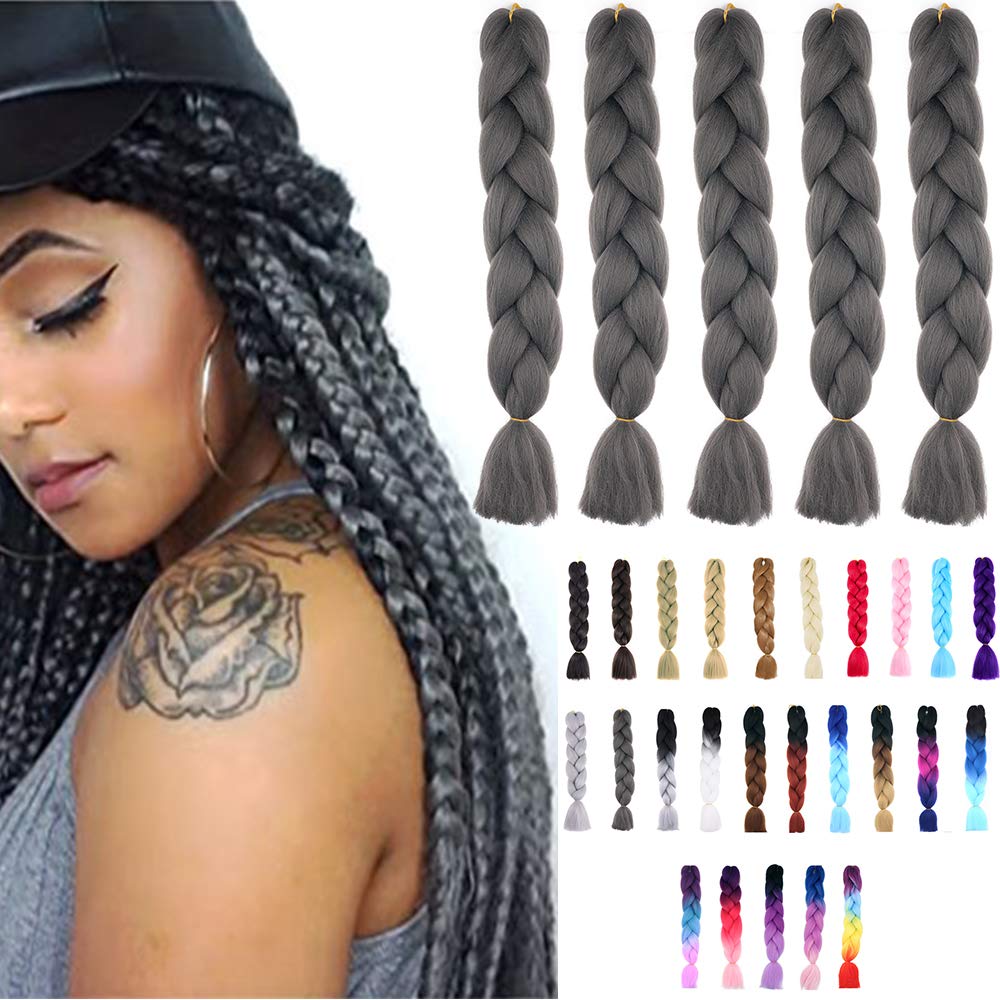 Cybelleza 24inch Jumbo Braids Hair Extensions Braiding Hair Synthetic 5PCS/lot Crochet Twist High Temperature African Box Braids (Dark Gray)