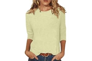 SLQDGMRYZ 3/4 Length Sleeve Womens Tops Casual Plus Size Crewneck T Shirts Loose Vintage Cute Three Quarter Length Shirts