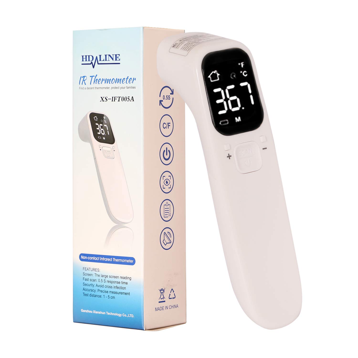 hd-line Model 5 Forehead Thermometer Infrared with Instant Measurement Fever Alarm Thermometer Professional Body Suitable for Babies Adults Fever Thermometer Contactless Digital Children