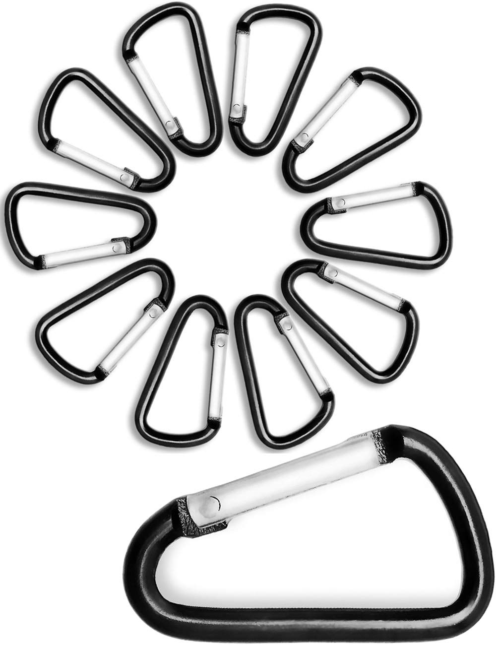 Outdoor Saxx, 10 x aluminium mini carabiner, for attaching equipment to backpack, belt, tent, canoe, 4 cm, black, pack of 10
