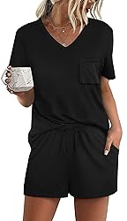 RUBZOOF Pajama Sets for Women Soft Short Sleeve V