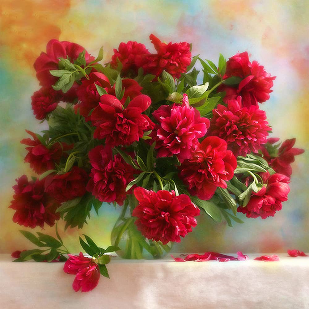 DIY 5D Diamond Painting Red Bunch Flowers Rhinestone Embroidery Full