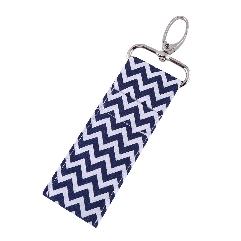 Lipstick Holder Keychain Lip Balm Holder Keychain Chapstick Pouch Strap Key Ring Bag Mothers Girls Gift(Navy Blue)