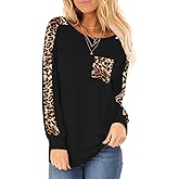 Jedyful Women's Casual Long Sleeve Plaid Patchwork Tunic Top Loose Sweatshirt Tops Shirts with Suede Pocket