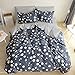 HighBuy Floral Bedding Duvet Cover King Dark Blue Floral Shabby Chic Boho Cotton Floral Comforter Cover King with 2 Pillow Shams Striped Aesthetic Bedding Set King with Zipper Closure