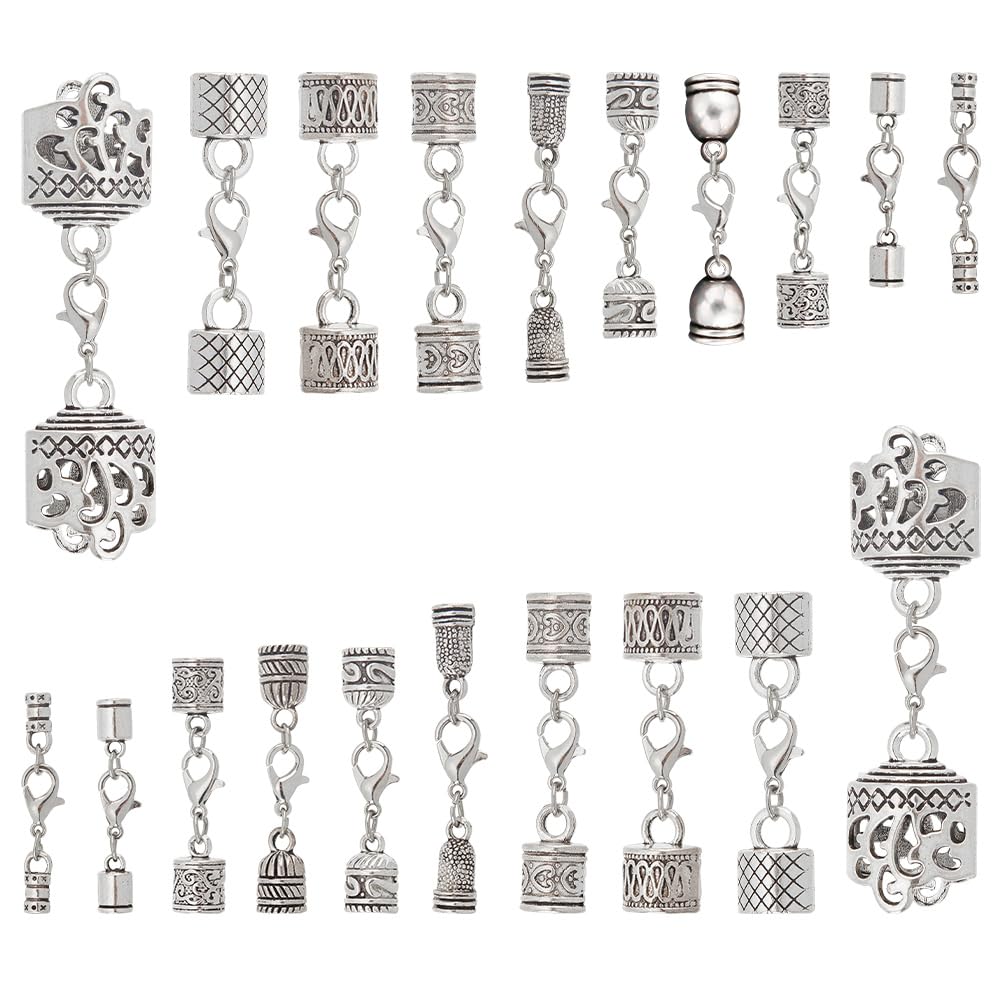 PH PandaHall 10 Styles Leather Cord End Caps 20 Sets Rope End Caps with Lobster Clasp End Tip with Loop Ring Connector for DIY Crafts Jewellery Making Findings Necklace Bracelet Anklet