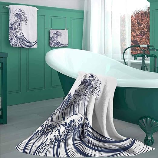 Japanese Wave Microfiber Beach Towels Set 3 Pack, Oriental