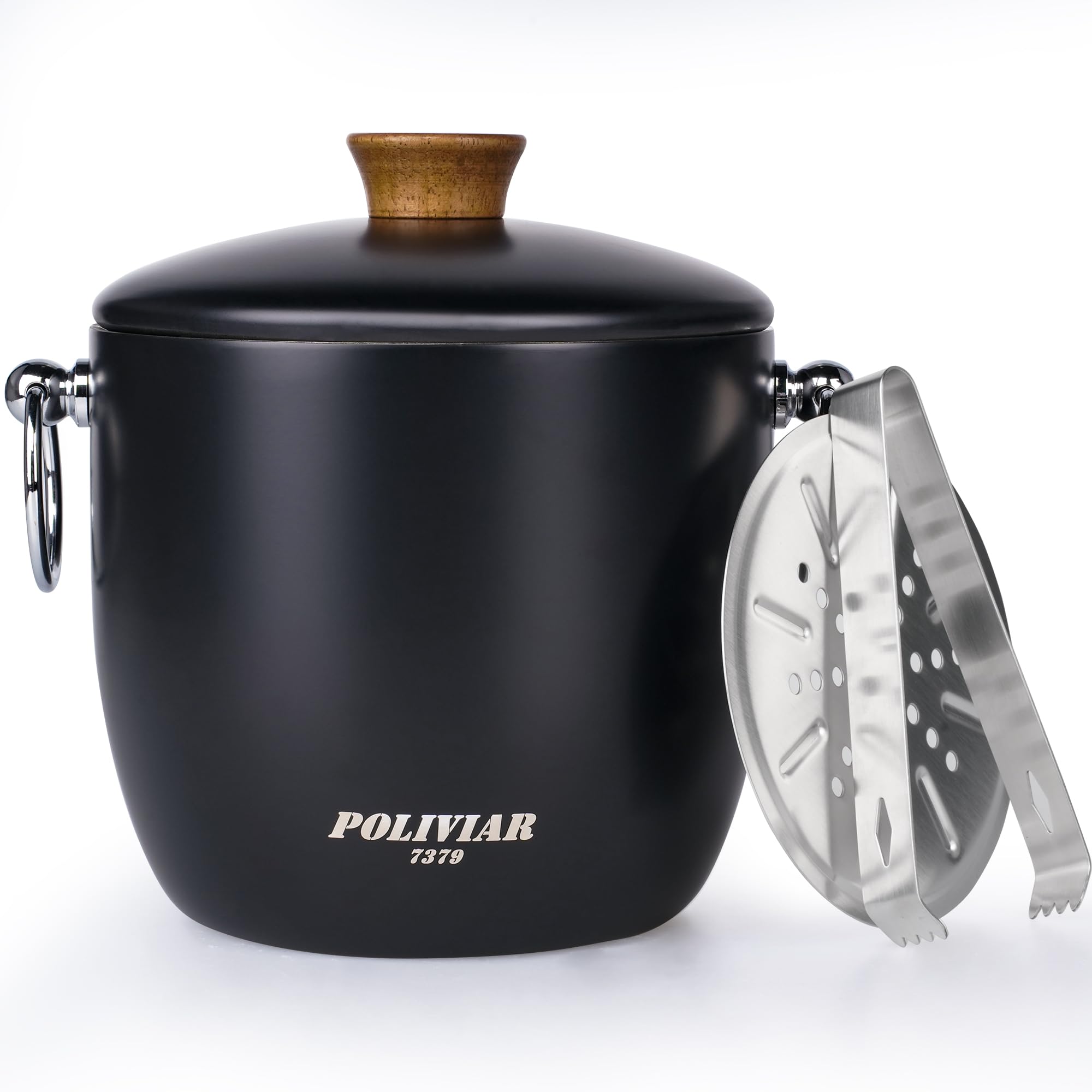 POLIVIAR Ice Bucket with Lid and Ice Tongs, 2.5L Stainless Steel Ice Bucket, Easy Carry Handle& Double Walled Insulation, Bar Ice Bucket Perfect for Home Bars, Pubs, BBQs and Picnics