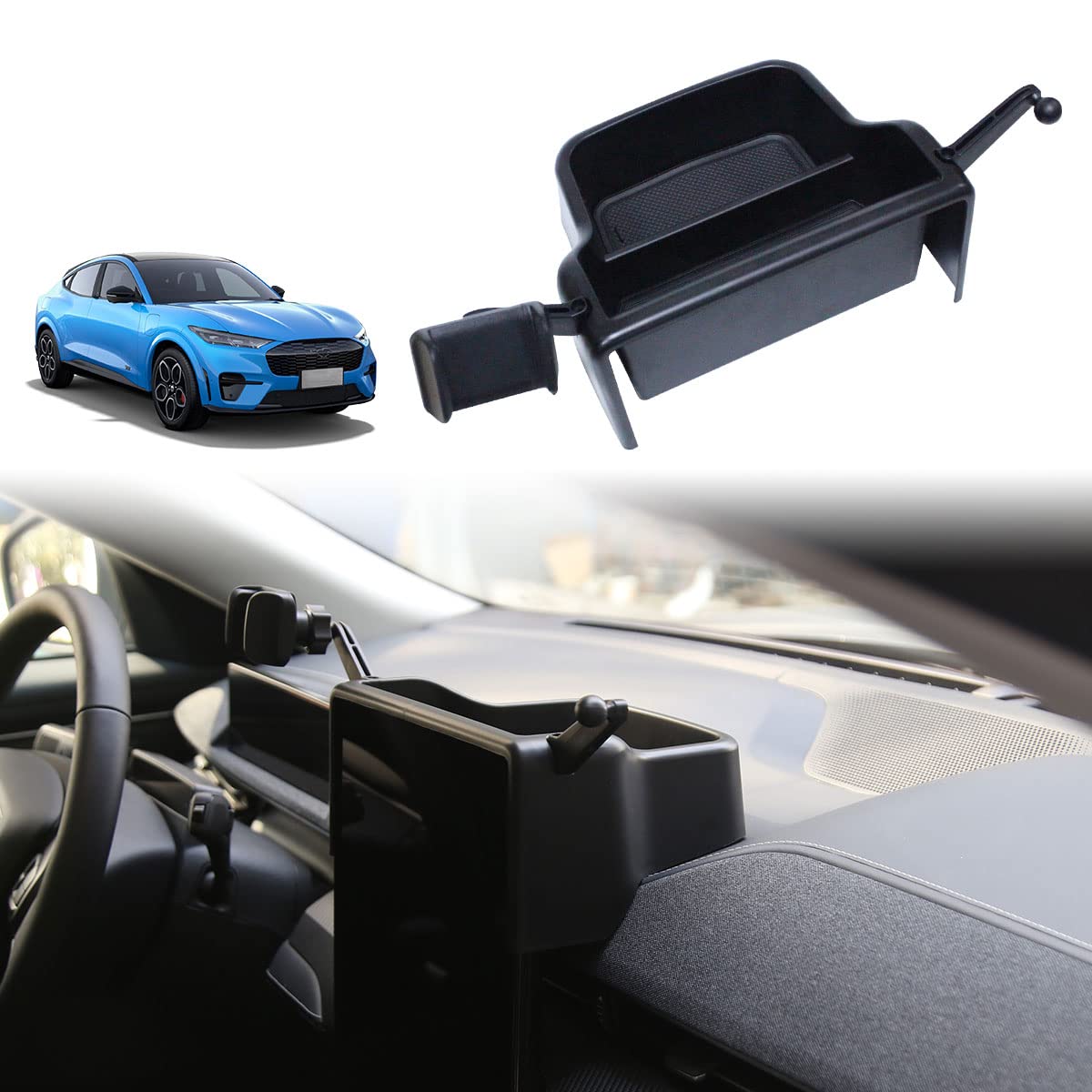 Photo 1 of AOSKonology BestEvMod Center Console Dash Storage Box Tray Compatible with Mustang Mach-E Mach e 2021-2024 2025 Interior Accessories 360 Degree Rotatable Phone Holder Dashboard Organizer