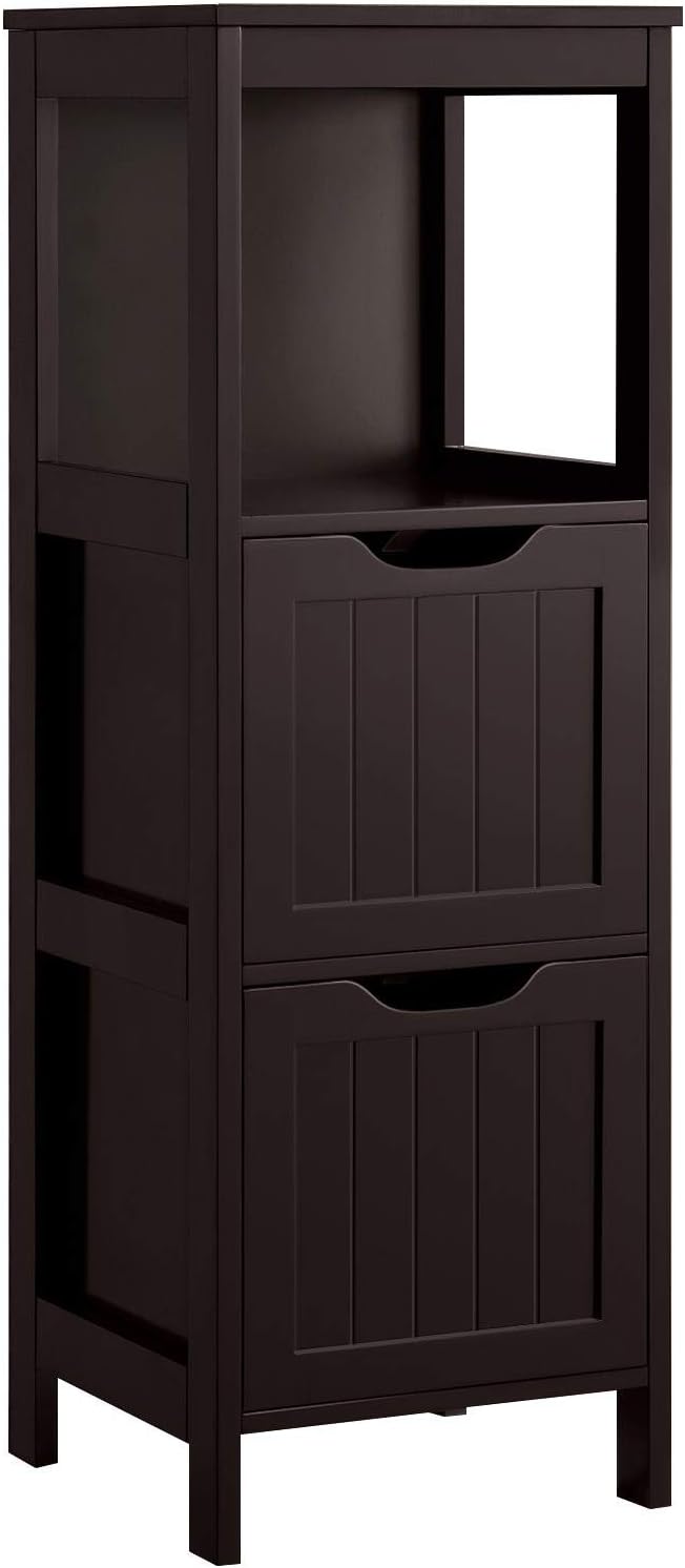 YAHEETECH Bathroom Floor Cabinet, Wooden Storage Cabinet with 2 Drawers and 1 Shelf, Multifunctional Side Organizer Rack Stand Table, Espresso