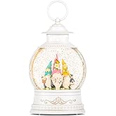 Spring Home Decor Spring Snow Globe 6H Timer with Swirling Glitter,Spring Gnomes Decorations Spring Holiday Easter Decorations for Home Shelf Decor and Gifts,Battery Operated & USB Operated