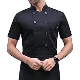 Men's Chef Coat Uniform Short Sleeve Cook Jacket Restaurant Kitchen Work Clothes