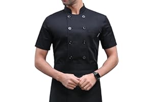 YJFZYYJJ Men's Chef Coat Uniform Short Sleeve Cook Jacket Restaurant Kitchen Work Clothes