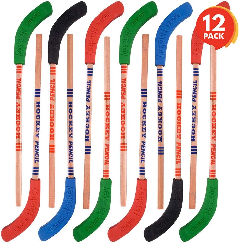 ArtCreativity Hockey Pencils for Kids and Adults - Set of 12 - Includes 9 Inch Pencils with Eraser Topper - Unique School Stationary Supplies - Birthday Party Favor for Boys and Girls, Classroom Prize: Toys & Games