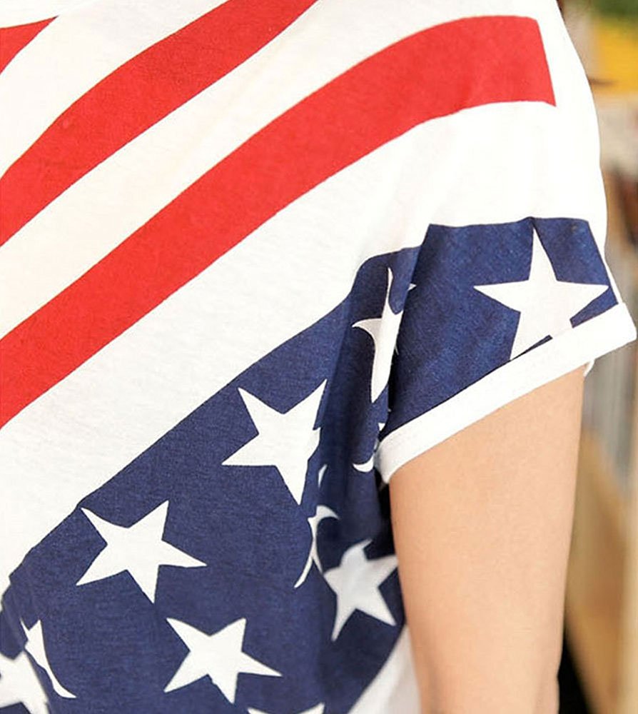 CM-Light Womens Ladies American Flag Print Tee Shirt USA Batwing Tops T-Shirt