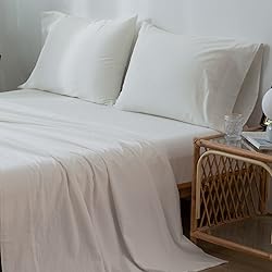 MooMee Bedding Sheet Set 100% Washed Cotton Linen