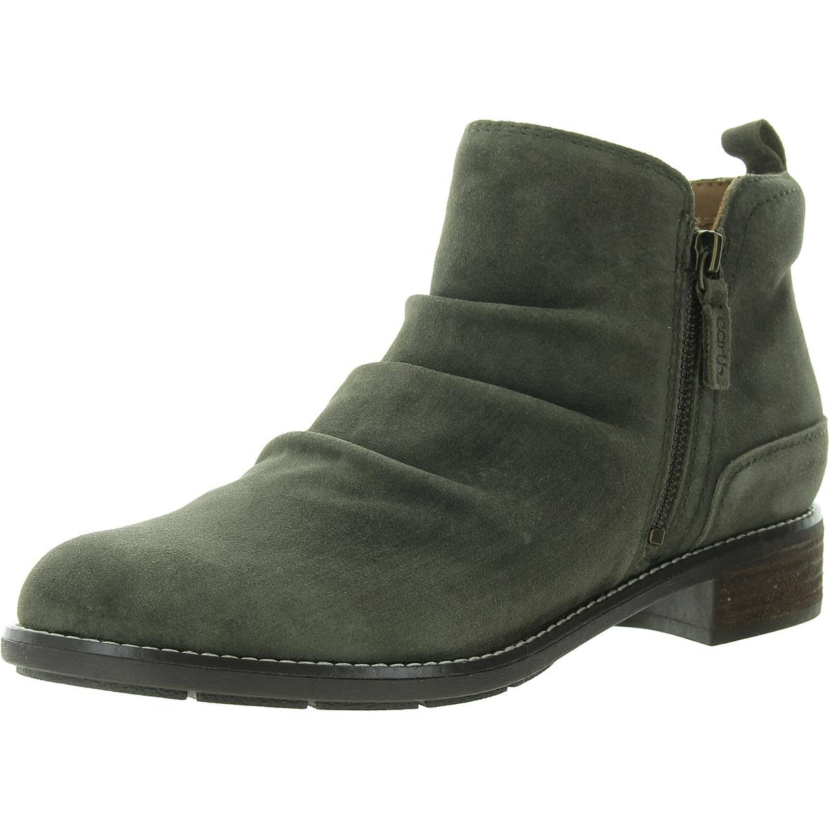 Earth Footwear, Nadya Round Toe Ruched Casual Booties, Dark Green 300, 7 M