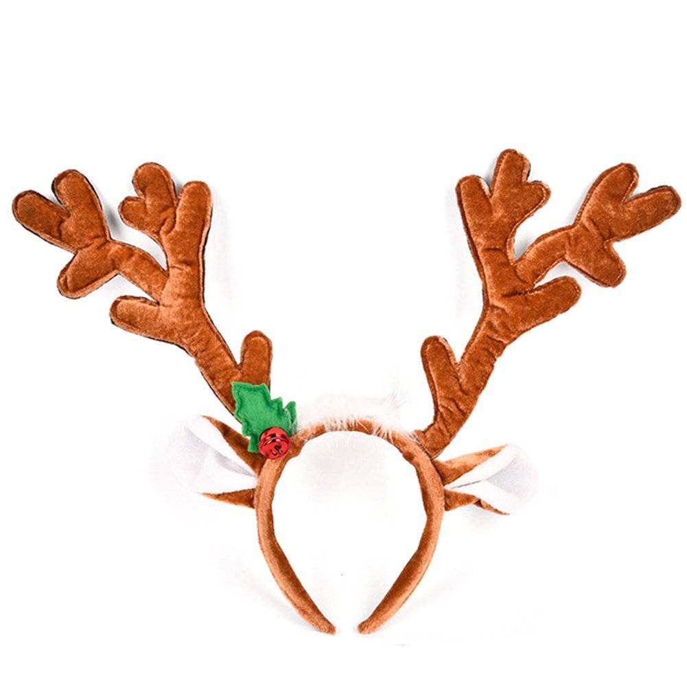 HansGo Reindeer Antlers Headband Christmas Hair Band Hat Red and Green, 2 Pack