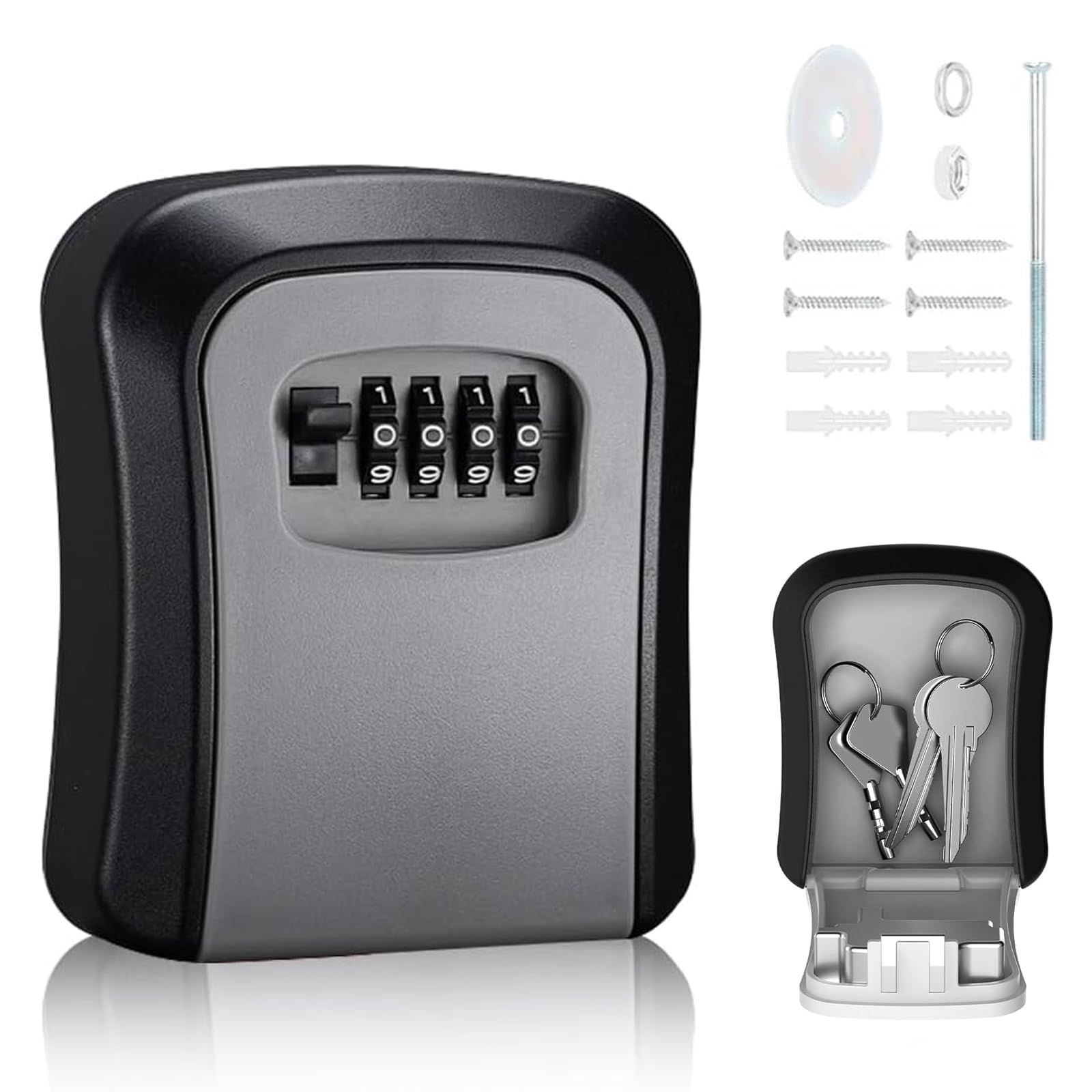 SXCCNW Key Safe Wall Mounted Outdoor – Waterproof Key Safes Box with 4 Digit Combination Lock, Black Security Key Box for Home Garage Office & Vacation Hide (21x9 cm)