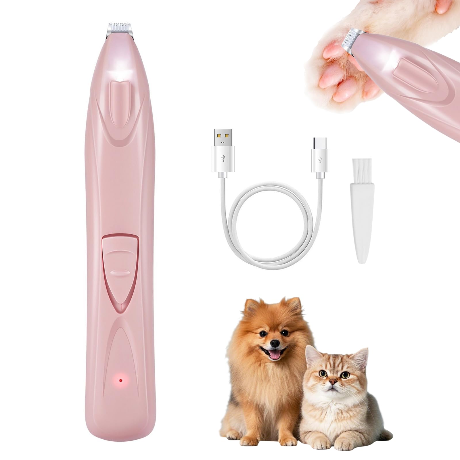 Pet Hair Trimmer, USB LED Electric Dog Grooming Clippers, Cordless Clippers, Low Noise, for Pet Paw Eyes Ears Face Rump