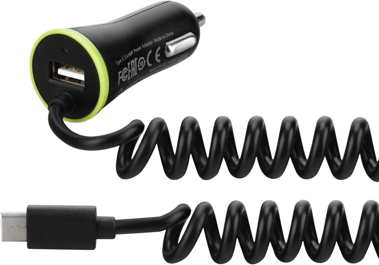 USB Type C Car Charger, WALJIN Dual Rapid USB Car Charger Cigarette Charger with 17W 3.4A Micro USB Cable - Black