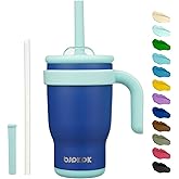 BJPKPK 14 OZ Insulated Travel Tumbler with Handle and Straw, Stainless Steel Water Bottle, Double Wall Vacuum Insulated Mug, for Work, Car, Travel, Deep Blue