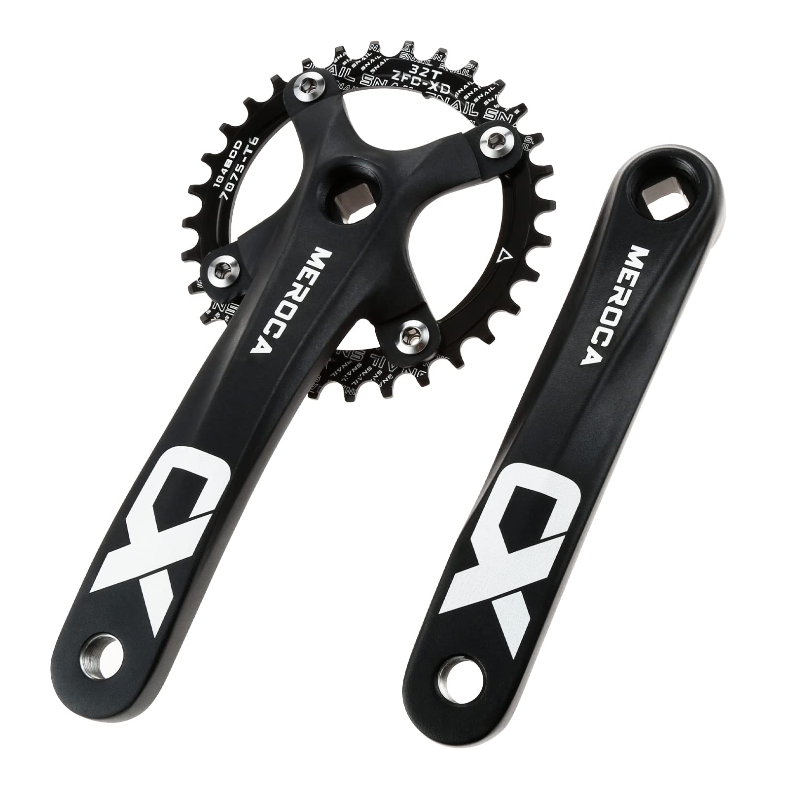 SURIEEN 32T Mountain Bike 170mm Crankset, 104 BCD Square Taper Crankset, Compatible with Single Speed Bicycle, Optional 32T/34T/36T/38T/40T/42T Bicycle Crank Arm Set