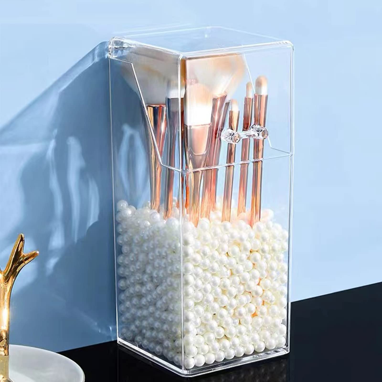 RMAN Make Up Organiser, Make Up Brush Storage Brush Holder Cosmetic Storage with Beads for Room Decor Dressing Table, Bedroom, Bathroom - Transparent