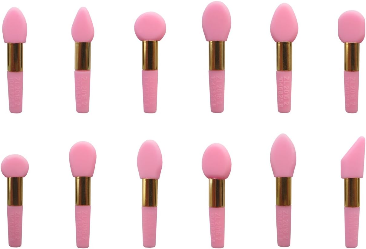 LORMAY 12-Piece Mini Silicone Smudge Brush/Eye shadow Applicator (Multi-Models, Patented) (Pink)