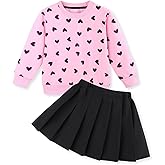 Lukiwel Little Girls Skirt Set Valentines Outfits Heart Sweatshirt Pleated Dress Toddler 2-Piece VDay Clothes 3-8 Years