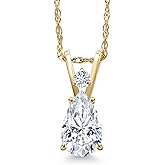 Gem Stone King 14K Yellow Gold White Moissanite Pendant Necklace for Women | 1.02 Cttw | Gemstone Birthstone | Pear Shape 8X5MM | With 18 Inch Chain