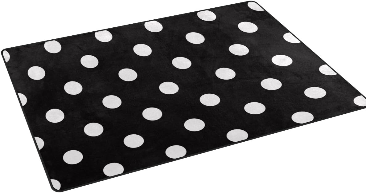 DEYYA Home Contemporary White Black Polka Dot Area Rugs 3'x5', Modern Non-Slip Doormats Carpet for Living Dining Room Bedroom Hallway Office Easy Clean Footcloth