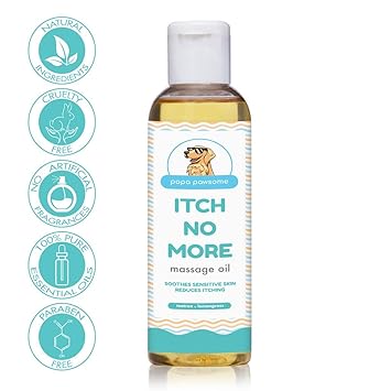 Papa Pawsome Itch No More Massage Oil for Pet Dogs Care with Tea Tree and Lemongrass Essential Oils - Reduces itching, Repels Fleas and Ticks, 100 ml