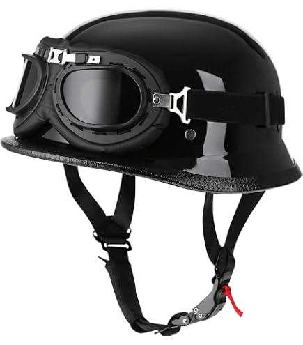 Motorcycle Half Helmet, German Style DOT Approved Adult Men Women Retro Open Face Bike-Helmets for Adults, Half Shell Helmets(M, Black) : Automotive