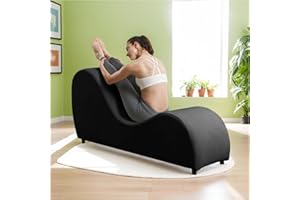 ijuicy Sleek Yoga Chair for Adults, Velvet S Curved Chaise Lounge Indoor, Ergonomic Tantric Chair, Modern Chaise Lounge for Stretching, Relaxation, Exercise, 60D x 18W x 27H Inch-Black