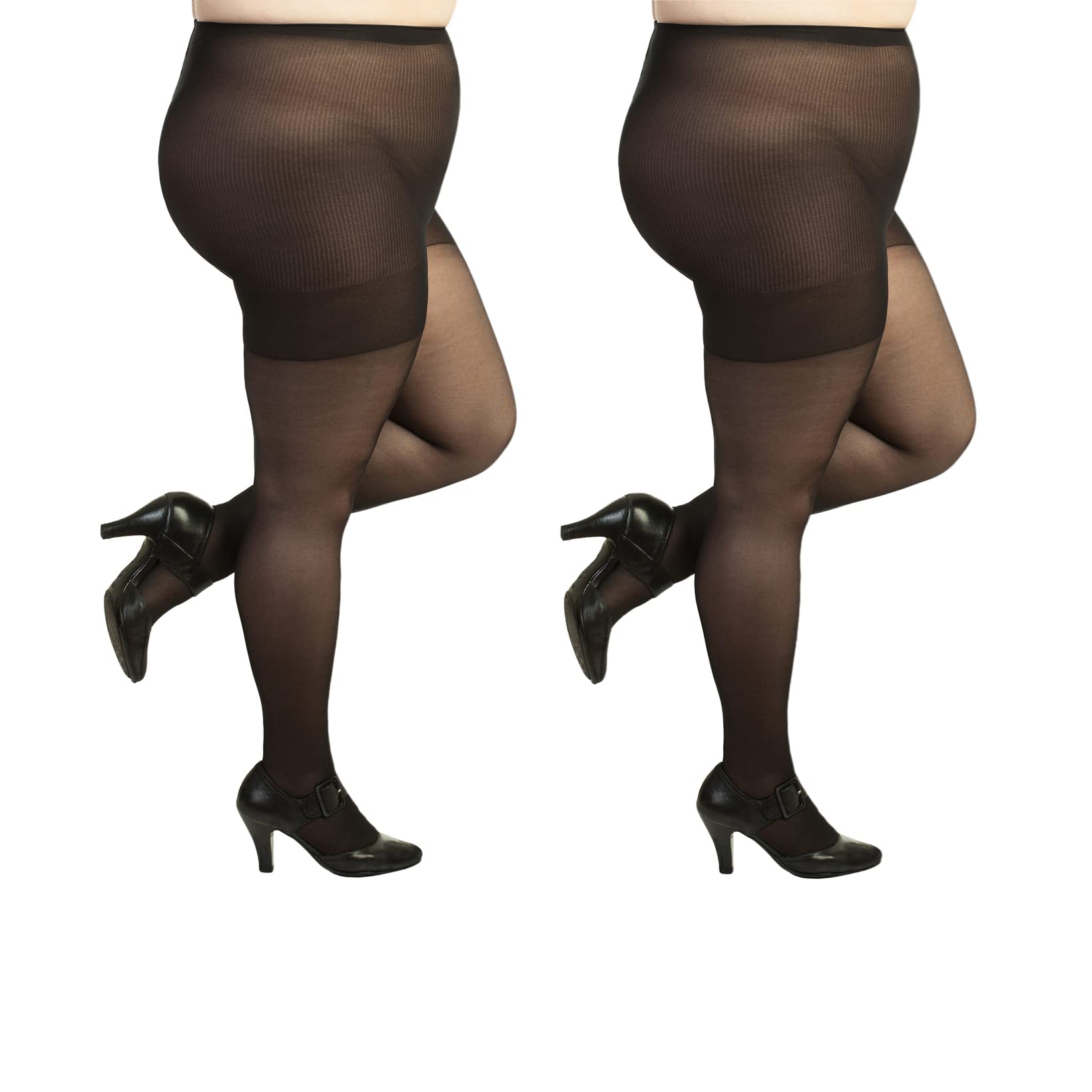 Photo 1 of Plus Size Pantyhose for Women Soft Sheer Queen Tights 2 Pairs (1X-2X, Black)
