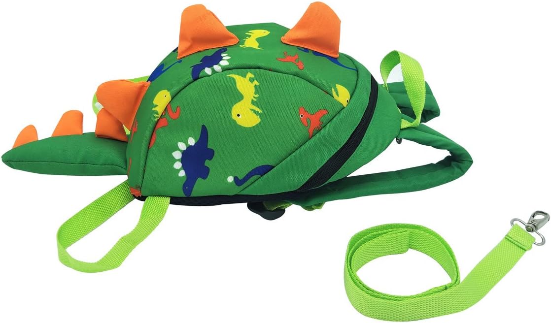 3D Dinosaur Design Safety Leash Harness Bag Mini Backpack for Toddlers Kids (green)