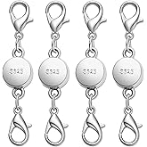 S925 Silver Magnetic Necklace Clasps with Lobster Clasp, Jewelry Clasps for Necklaces, Bracelets (4silvery)